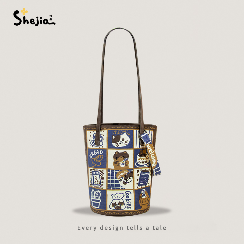 猫猫咖啡馆手拎大容量水桶包