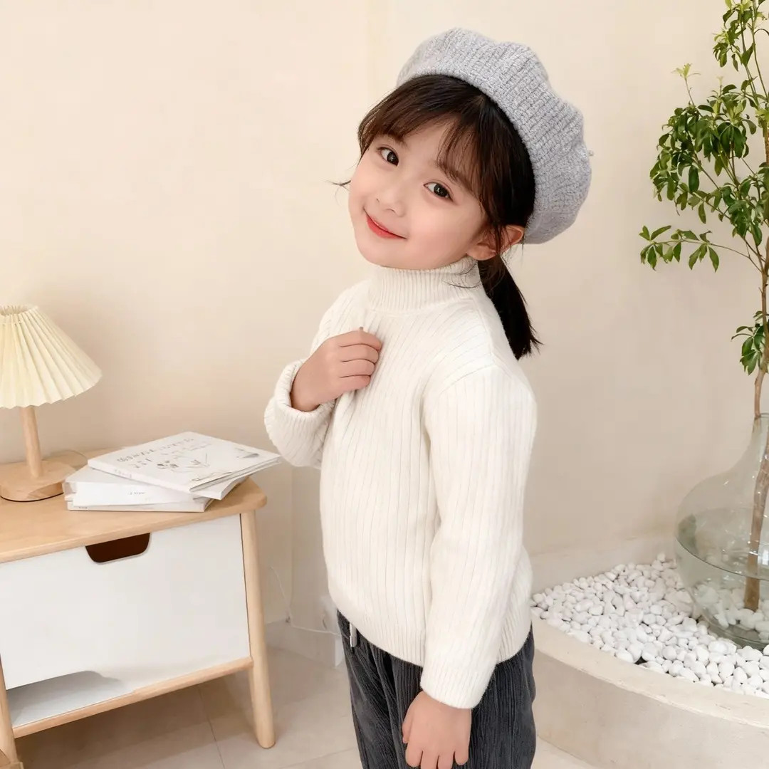 男女童毛衣半高领纯色加厚宝宝针织衫套头2026秋冬季新款童装毛衣