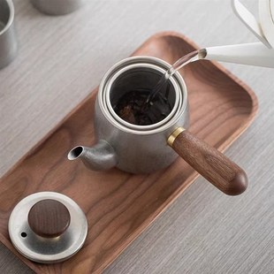 挂耳手冲咖啡壶 小Q复古泡茶壶日式 不锈钢茶水分离家用办公侧把壶