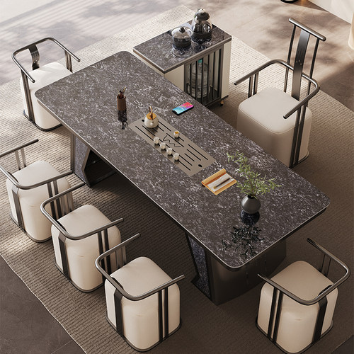 高端岛台办公室岩板茶桌椅组合轻奢现代高级感接待不锈钢泡茶桌子