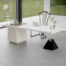 奶油风岩板茶桌椅组合轻奢现代高端茶台办公一体洽谈接待泡茶桌