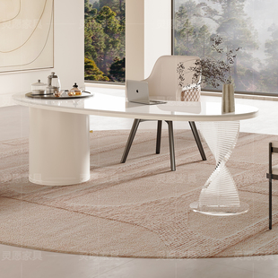 奶油风岩板茶桌椅组合轻奢现代洽谈接待桌高端茶台办公一体泡茶桌