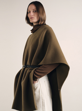 ATELIO·蓬松立绒双面羊毛两穿斗篷式披肩外套