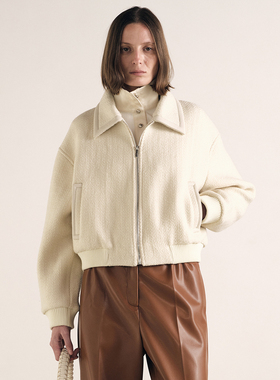 ATELIO·羊毛粗编织翻领金属拉链夹克外套