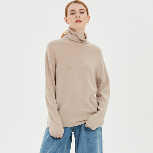 无缝绵羊毛针织衫堆堆领