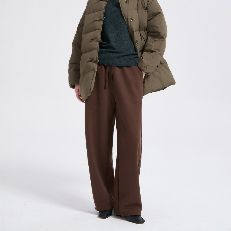 Petit Bari 女士简约温暖松紧腰镰刀型长裤 深灰 / 杏