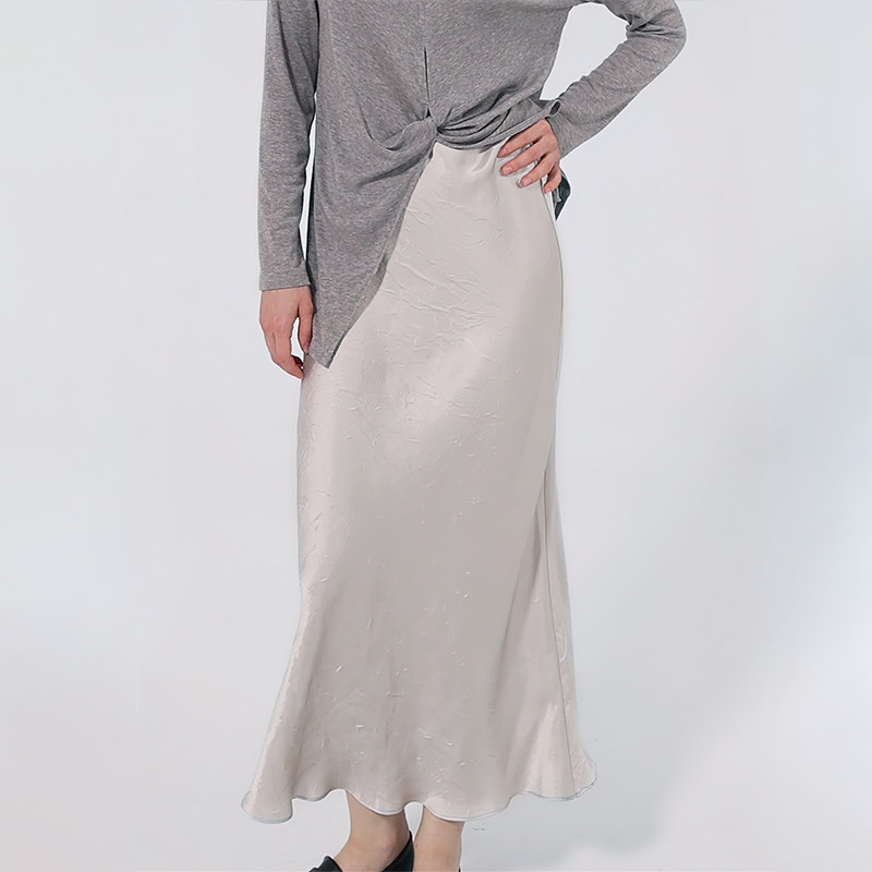 Petit Bari 光泽微皱醋酸长裙半身裙 高腰垂感显瘦长款半身裙,女装/女士精品,半身裙,淘宝优惠券,粉丝福利购,淘宝优惠卷