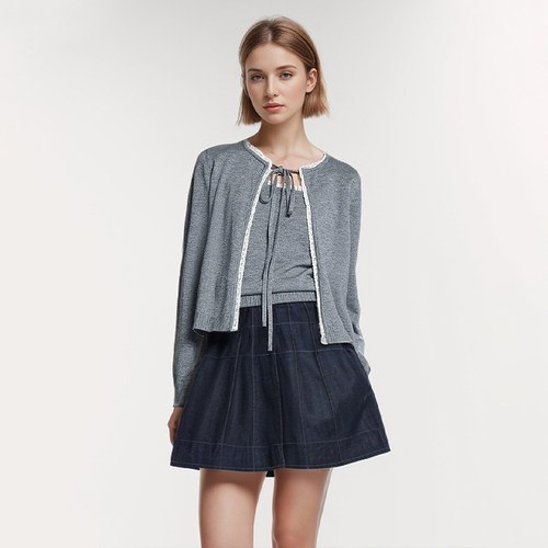 撞色蕾丝花边针织吊带开衫