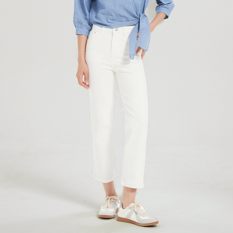 Petit Bari 女士修身直筒九分烟管牛仔裤 弹力高腰显瘦舒适百搭款