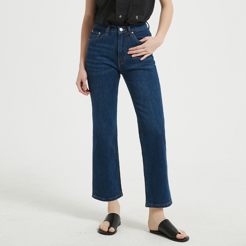 Petit Bari复古牛仔裤女 高腰显瘦直筒九分裤搭通勤女裤 春夏