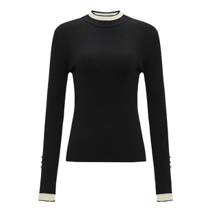 针织衫 设计感半高领撞色修身 女 Bari Petit