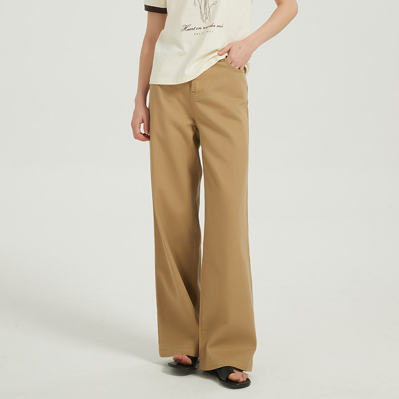 Petit Bari 高腰宽松直筒牛仔裤卡其色阔腿裤女 显瘦垂感休闲长裤