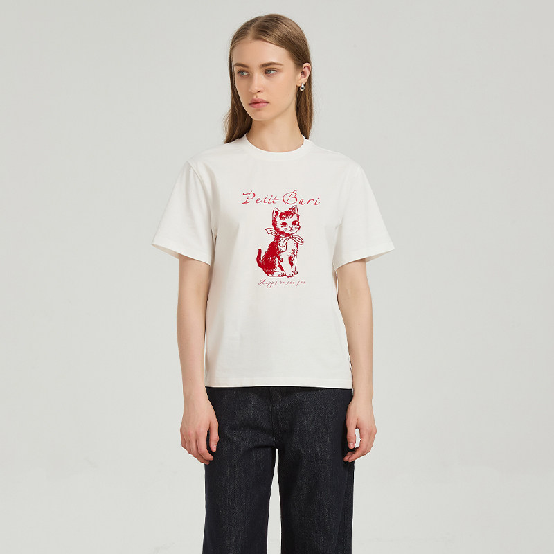 Petit Bari萌趣猫咪印花凉感索罗娜短袖T恤 减龄街头感 