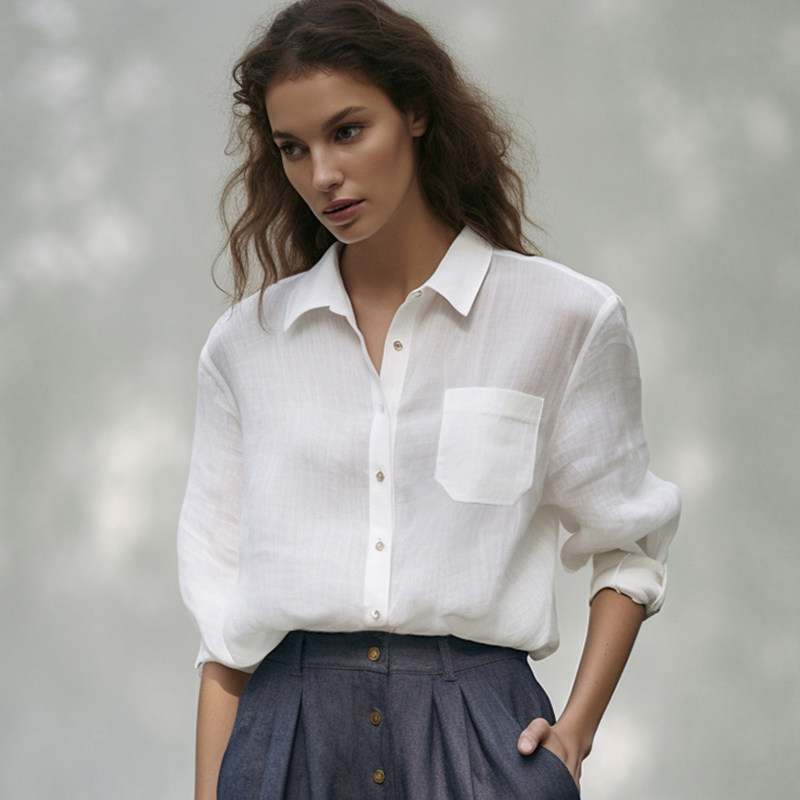 Petit Bari 百搭亚麻纯色长袖衬衫