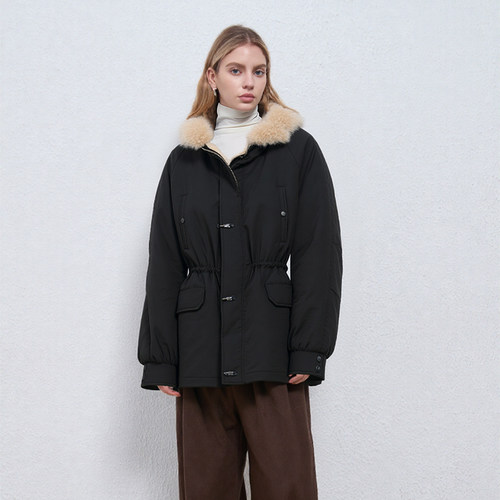PetitBari休闲复古连帽派克服