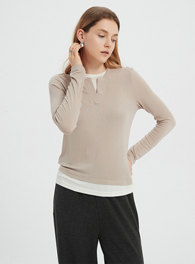 Petit Bari舒适云感假两件撞色上衣柔软细腻亲肤 时尚百搭