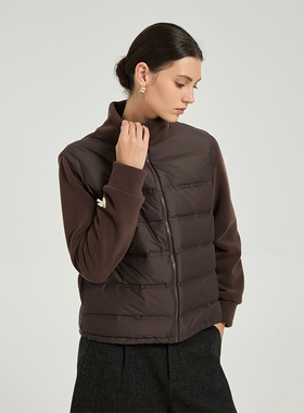 Petit Bari软糯休闲摇粒绒拼接立领轻薄羽绒服女 秋冬保暖