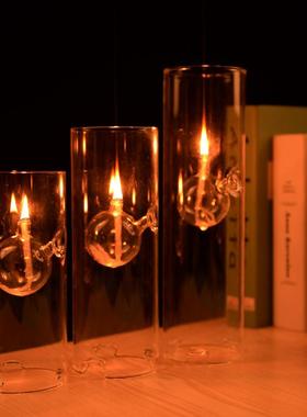 美观创意透明玻璃圆筒油灯荷叶底特色结婚礼物代替烛台