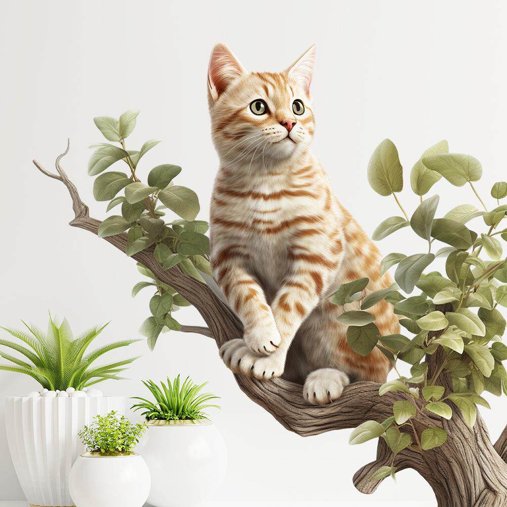 树枝上的猫咪墙贴儿童房卧室幼儿园装饰墙纸自粘玻璃橱窗门贴窗贴