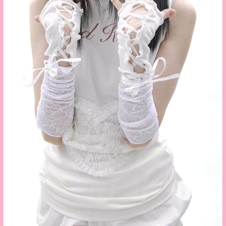 春夏时尚蕾丝花边拼接绑带设计甜酷少女防晒袖套透气轻薄手套y2k,服饰配件/皮带/帽子/围巾,防晒袖套,淘宝优惠券,粉丝福利购,淘宝优惠卷