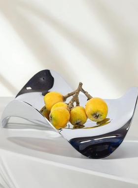 简约欧式银色金属不规则流线果盘托盘摆件厨房餐厅样板房软装饰品