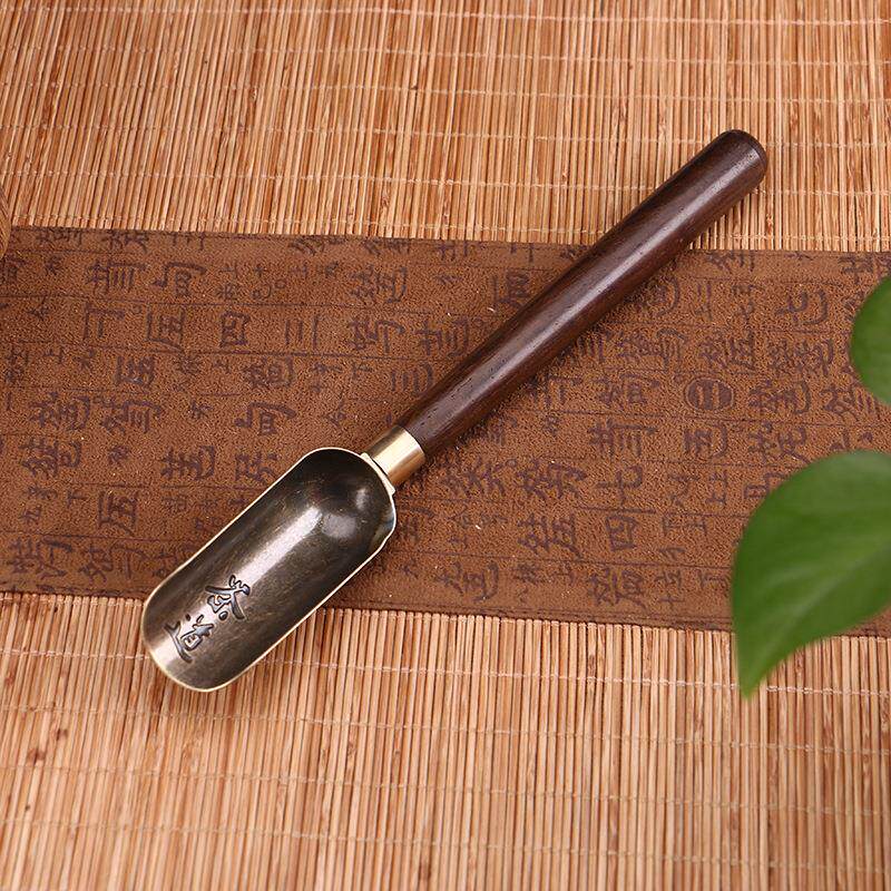 茶匙分茶勺个小日式竹长柄纯铜勺子茶道茶铲取茶叶匙木茶具套装