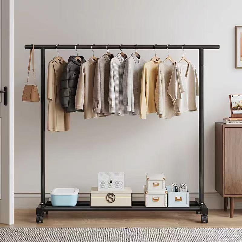 衣帽架落地家用卧室移动奶油衣服简易宿舍挂衣架阳台晾衣架立式