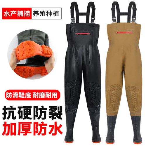 钓鱼服全身连体防水裤下半身水鞋加厚涉水衣男雨鞋裤下水裤抓鱼衣