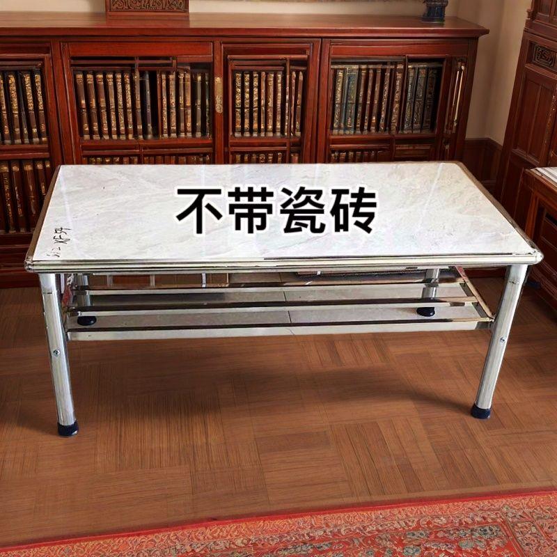 特厚不锈钢双层桌架正 长方形家用吃饭茶几出租屋取暖瓷砖餐桌架
