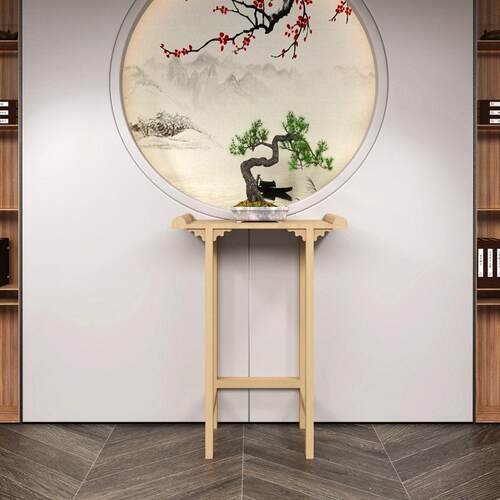 原木色花架客厅落地式阳台搁架简约现代新中国风入口桌墙装饰