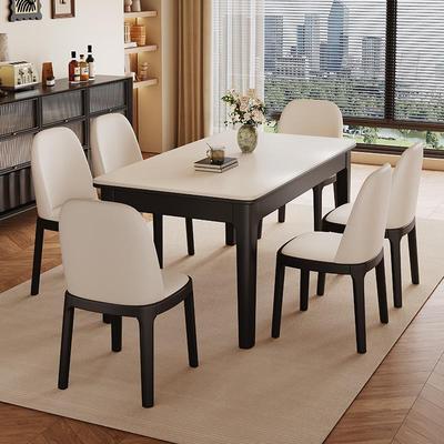 实木岩板餐桌2025新款家用小户型客厅吃饭桌椅组合现代简约长方形