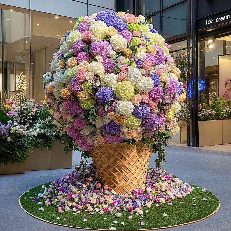 巨型绣球花仿真花装饰造景冰淇淋花筒拍照网红打卡点户外景区布置