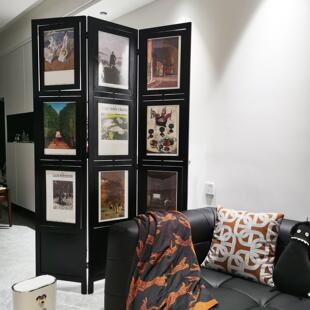 实木北欧简约相框屏风折叠折屏客厅玄关隔断摄影棚道具背景橱窗