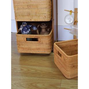 手工越南藤编收纳筐储物筐桌面小号家用编织筐卧室长方形编藤篮子