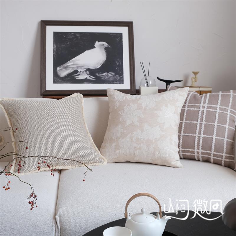 自然风棉麻靠包侘寂风抱枕法式中古风靠枕民宿软装床头靠垫腰枕