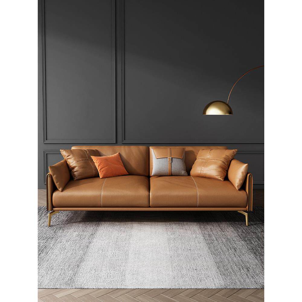 北欧意式轻奢双四三人真皮沙发直排转拐角云朵科技布艺小户型定制