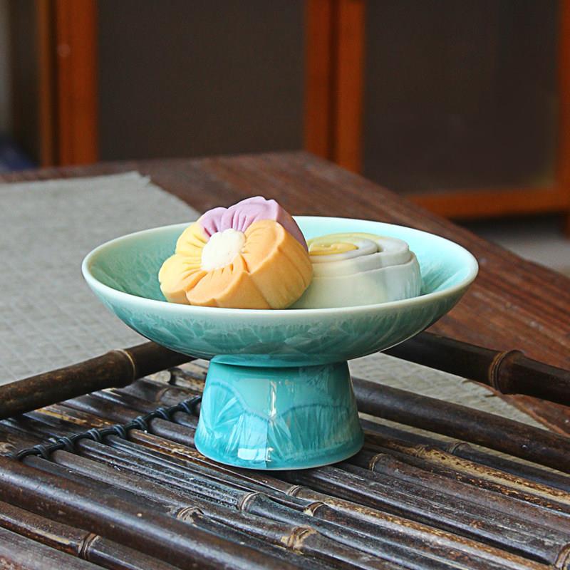 陶瓷高脚盘中式茶点盘点心盘干果水果盘甜品寿司餐盘碟子结晶轻奢