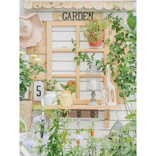 家居摆件实木做旧窗框窗格背景道具橱窗甜点蛋糕花店拍摄布景壁饰