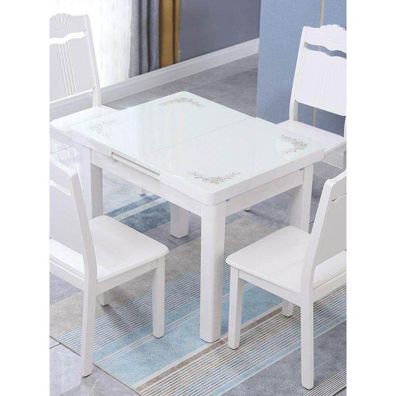 可伸缩和可折叠的家用餐桌和椅子组合与电磁炉为4-6人钢化玻璃餐