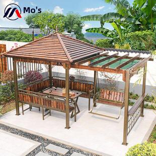 碳化木葡萄架凉亭户外实木亭子庭院花园阳光房组装农家乐简易木屋