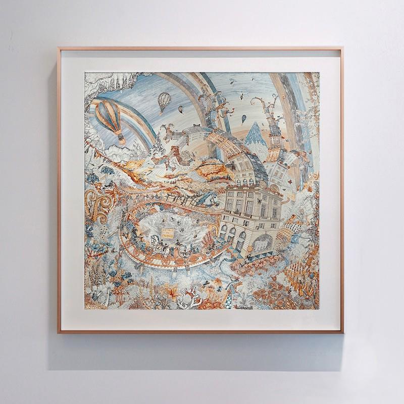 手工轻奢法式丝绢布丝巾画潮流Iins风玄关装饰画新款餐厅艺术挂画