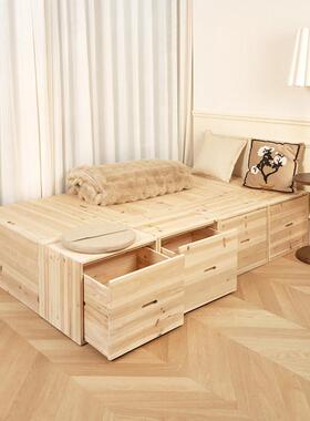 榻榻米木箱拼床实木箱体收纳床自由组合床箱定做加宽飘窗拼接床箱