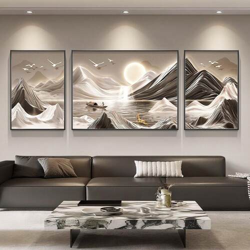 现代轻奢客厅装饰画背有靠山大气沙发背景墙挂画高级感大白墙壁画