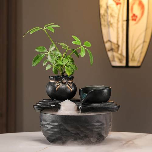 客厅循环流水喷泉摆件办公室招财简约小型桌面装饰品高档陶瓷礼品