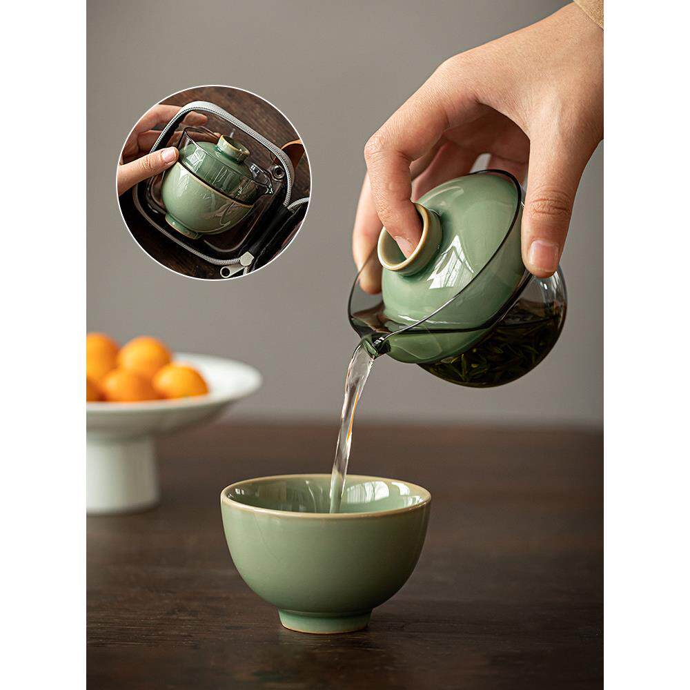 旅行茶具套装户外便携式一人一杯青瓷快客杯办公室简易随身泡茶杯