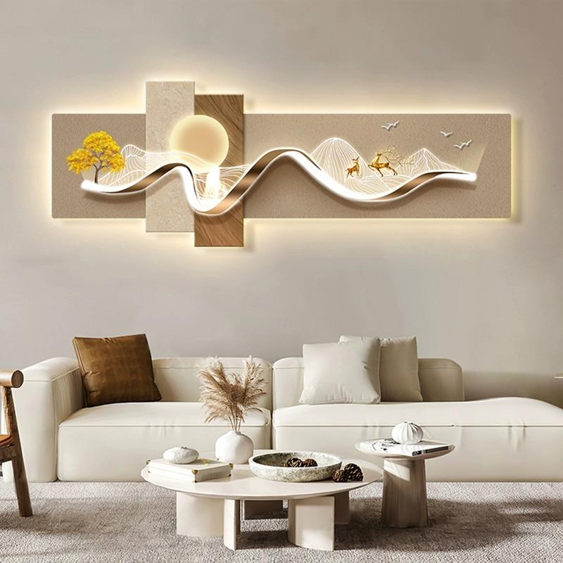 轻奢led带灯客厅装饰画简约大气沙发背景墙挂画高级感氛围灯壁画