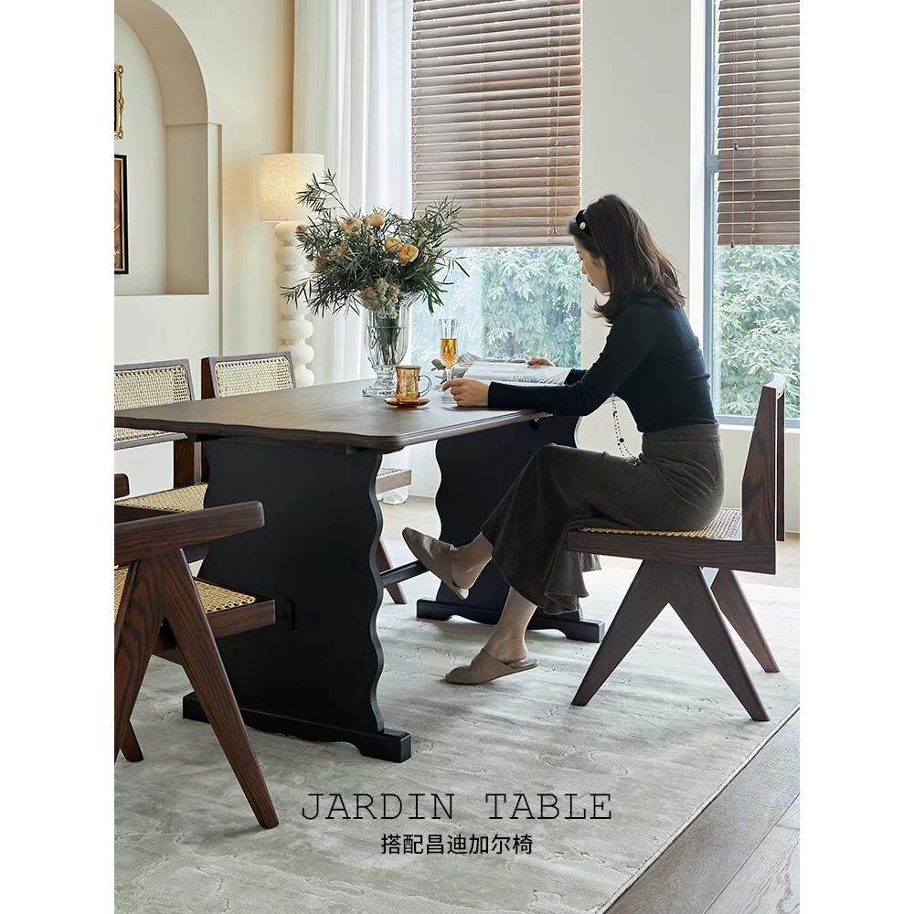 法式覆古实木餐桌中古风红橡木餐桌椅组合客餐厅大板桌长方形书桌