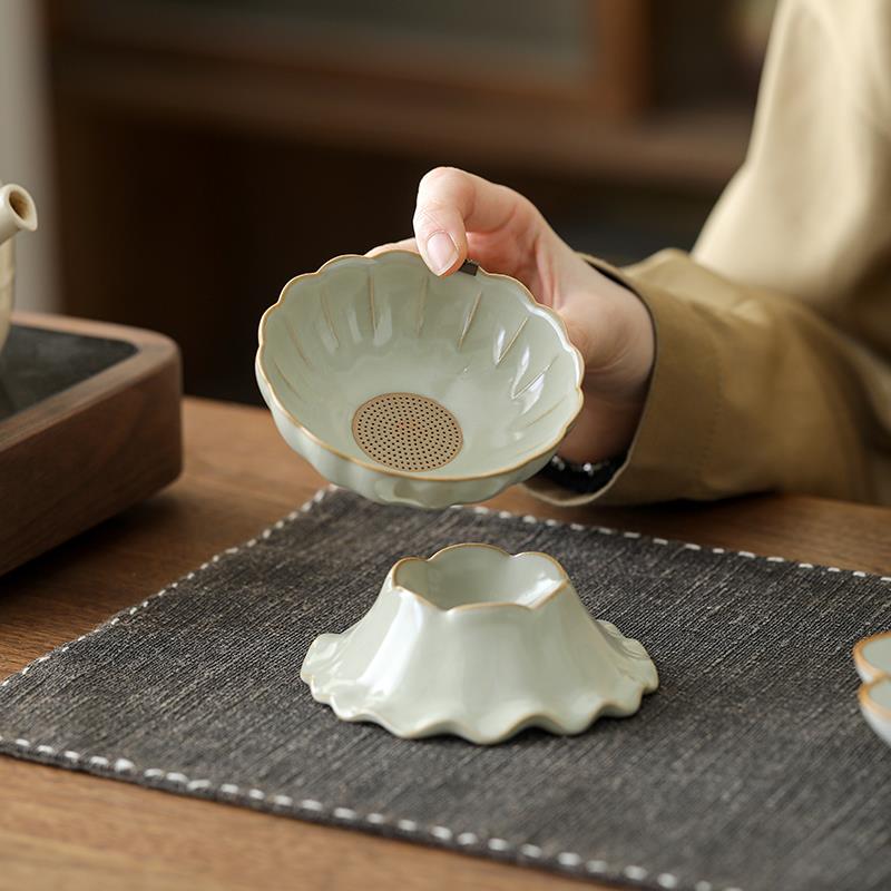 台湾柏韵汝窑茶漏滤茶器高档全瓷过滤茶隔茶水分离汝瓷茶具开 片
