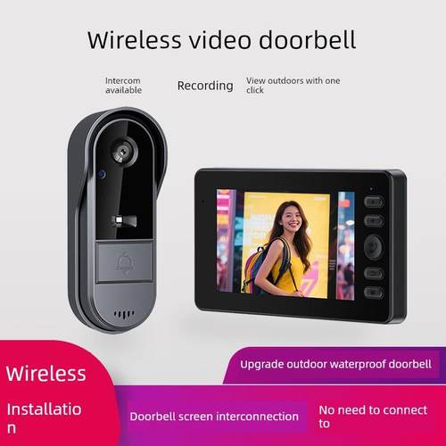 新型智能门铃显示屏幕家庭视觉监控无线对讲猫眼摄像头无冲孔接线