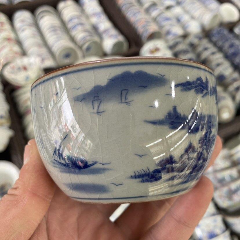 景德镇青花富春山居图主人杯单杯茶杯陶瓷彷古中式品茗杯子